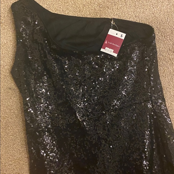 Lush Boutique NWT size small sequin on shoulder fringe hi /low dress - Picture 4 of 12